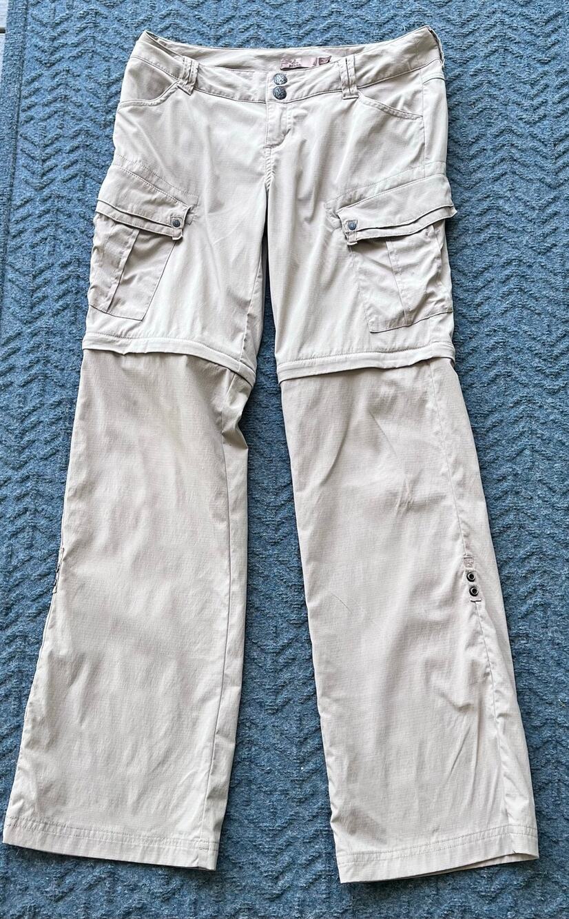 Prana Women's Convertible Hiking Cargo Pants/Off Trail Shorts Beige Khaki Size 4